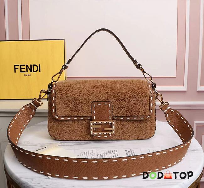 Fendi Baguette Brown Sheepskin Bag 8BR600 Size 27 × 15 × 6 cm - 1