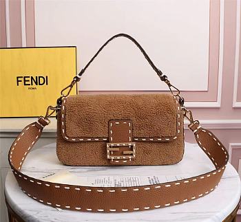 Fendi Baguette Brown Sheepskin Bag 8BR600 Size 27 × 15 × 6 cm