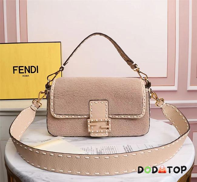 Fendi Baguette Pink Sheepskin Bag 8BR600 Size 27 × 15 × 6 cm - 1