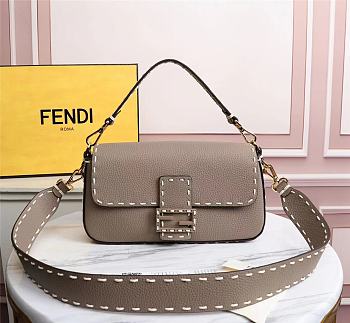 Fendi Baguette Gray Full Grain Leather 8BR600 Size 28 x 13 x 6 cm