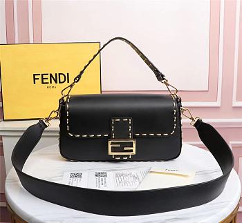 Fendi Baguette Black Smooth Leather 8BR600 Size 28 x 13 x 6 cm