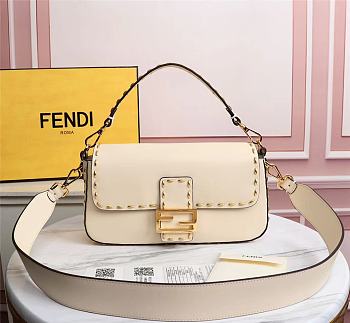 Fendi Baguette White Smooth Leather 8BR600 Size 28 x 13 x 6 cm