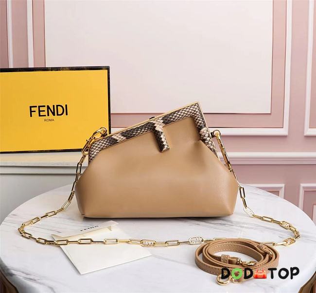 Fendi First Small Beige Leather Bag With Exotic Details 8BP129 Size 26 x 18 x 9.5 cm - 1