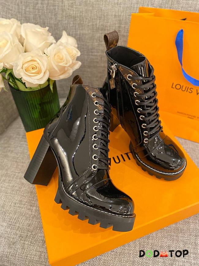 Louis Vuitton Patent Leather Monogram Ankle Boots 9cm Black - 1