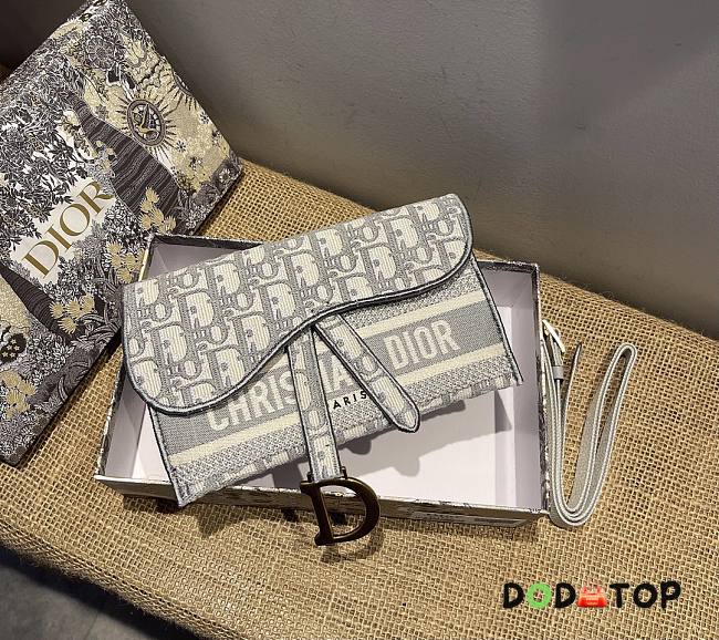 Dior SADDLE Wallet Gray Dior Oblique Jacquard S5614 Size 19.5cm - 1