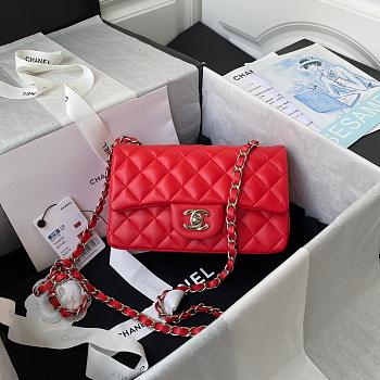 Chanel original lambskin mini flap bag red silver hardware A69900 Size 20 cm