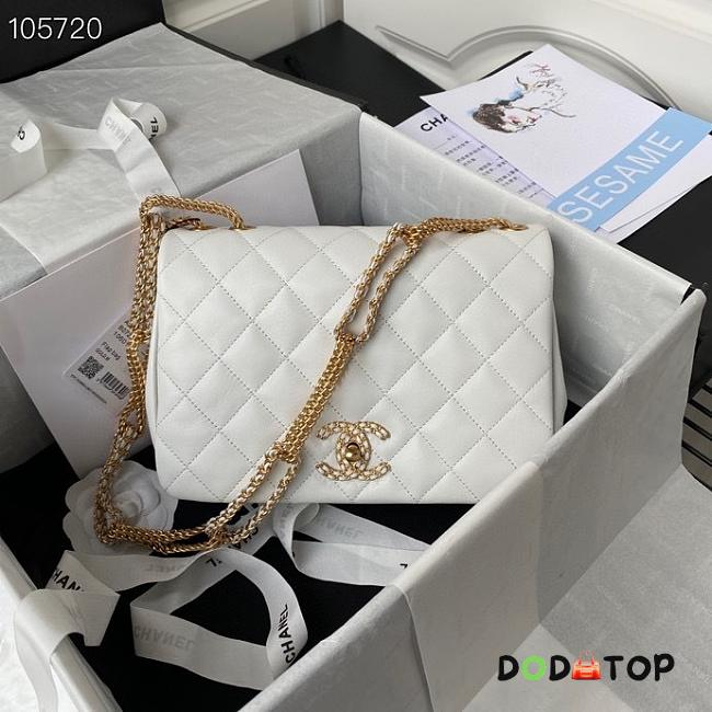 Chanel Vintage Chain Flap Bag White AS2975 Size 16×23.5×6.5 cm - 1