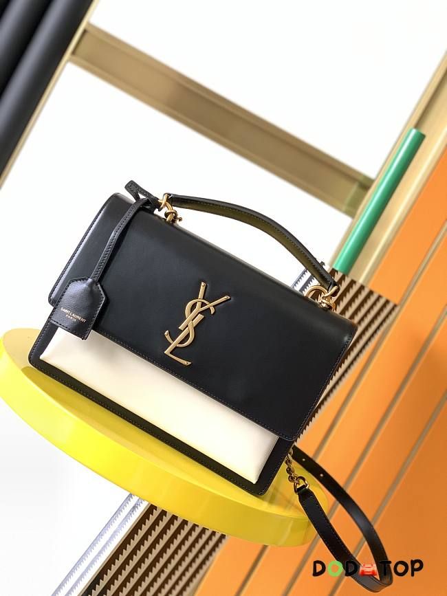 YSL Sunset Handbag Black/White 634723 Size 25 x 18 x 5 cm - 1
