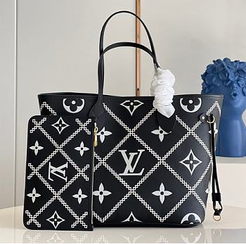 Louis Vuitton LV Neverfull Handbag Black M46040 Size 31 x 28 x 14 cm
