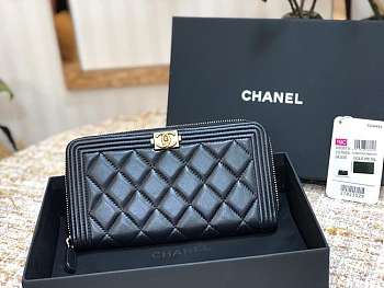 Chanel Boy Zippy Wallet Black Gold Hardware