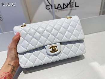 Chanel Classic Flap Bag Lambskin Gold Chain and Hardware White 25cm