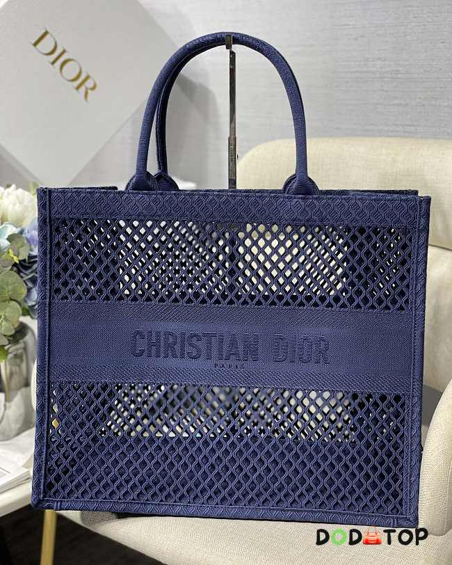 Dior Tote Book Mesh Fabric Blue Size 41.5 x 35 x 18 cm - 1