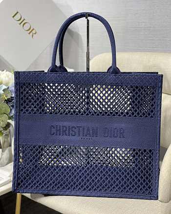Dior Tote Book Mesh Fabric Blue Size 41.5 x 35 x 18 cm