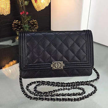 Chanel boy woc black caviar leather in gold & silver hardware Size 19 x 12 cm