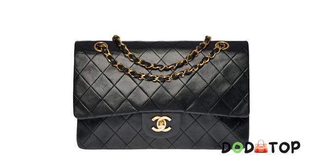 Chanel Timeless Medium Double Flap Shoulder Bag In Black Quilted Lambskin Size 25 cm - 1