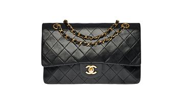 Chanel Timeless Medium Double Flap Shoulder Bag In Black Quilted Lambskin Size 25 cm