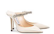 Jimmy Choo Linen Patent Leather Mules with Crystal Strap - 1