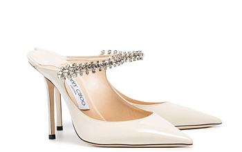 Jimmy Choo Linen Patent Leather Mules with Crystal Strap
