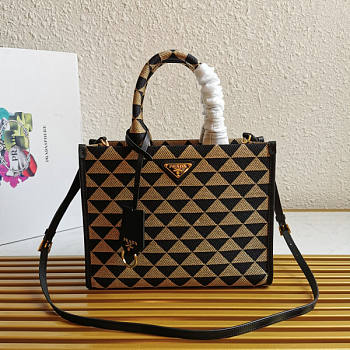 PRADA SMALL Symbole Jacquard Fabric Handbag Size 22-9-28 cm