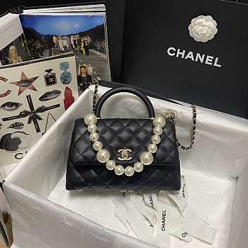 Chanel Flap Bag Calfskin Crystal Pearls Size 19 x 23 x 28 cm