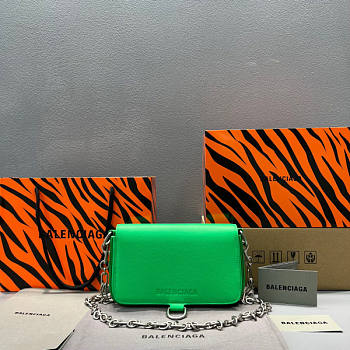 Balenciaga Bondage Wallet With Chain Green Size 20 x 11 x 5 cm