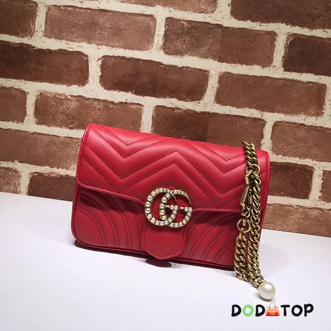 Gucci GG Marmont Pearl Chain Belt Bag Red Size 17 x 22 x 10 cm - 1