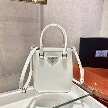 Prada Small Brushed Leather Tote White Size 17.5 x 5 x 15 cm