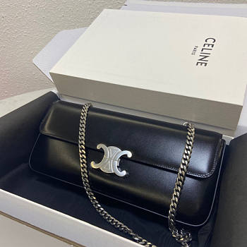 Celine Chain Bag Triomphe Black Silver Hardware Size 33 x 13 x 5 cm
