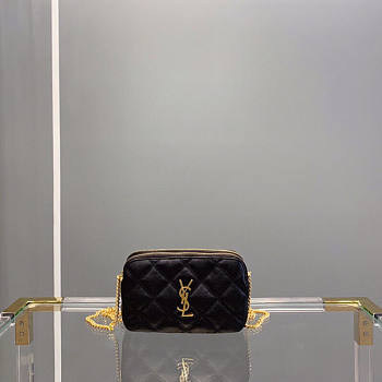 YSL Becky Double-Zip Pouch In Quilted Lambskin Size 19 x 11 x 5 cm