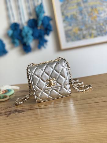 Chanel Chain Flap Bag Coin Purse Silver Size 11 x 11 x 5 cm