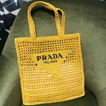 Prada Raffia Tote Bag Yellow Size 38 x 3 x 36 cm