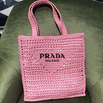 Prada Raffia Tote Bag Pink Size 38 x 3 x 36 cm