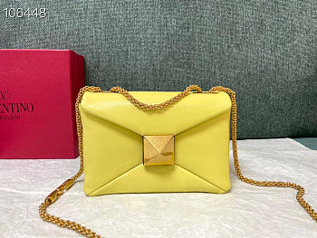 Valentino Chain Lambskin Tofu Bag Yellow Size 19 x 14 x 11 cm