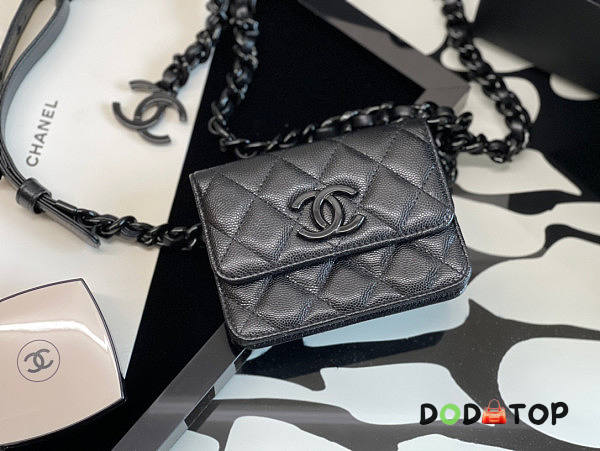 Chanel Cl Belt Flap Card Holder Black Size 10.3 x 11 x 3.2 cm - 1
