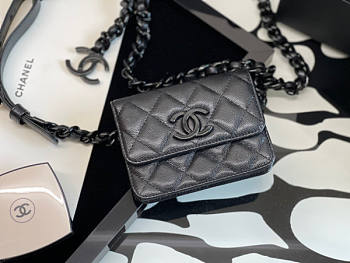 Chanel Cl Belt Flap Card Holder Black Size 10.3 x 11 x 3.2 cm