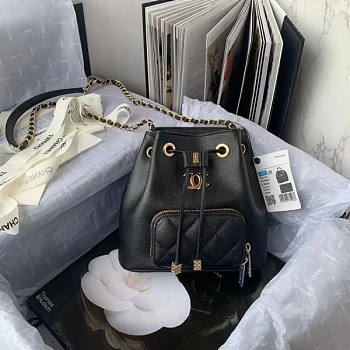 Chanel CL Drawstring Bag Black Size 21 x 19 x 8 cm