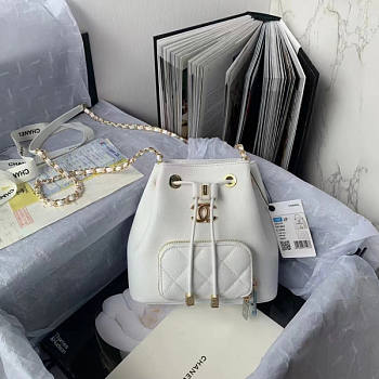 Chanel CL Drawstring Bag White Size 21 x 19 x 8 cm