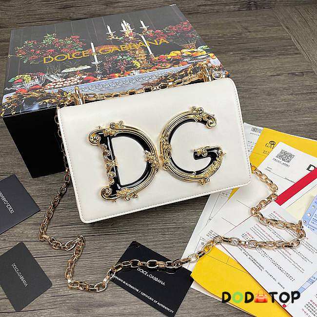 D&G Nappa Leather DG Girls Shoulder Bag In White - 1