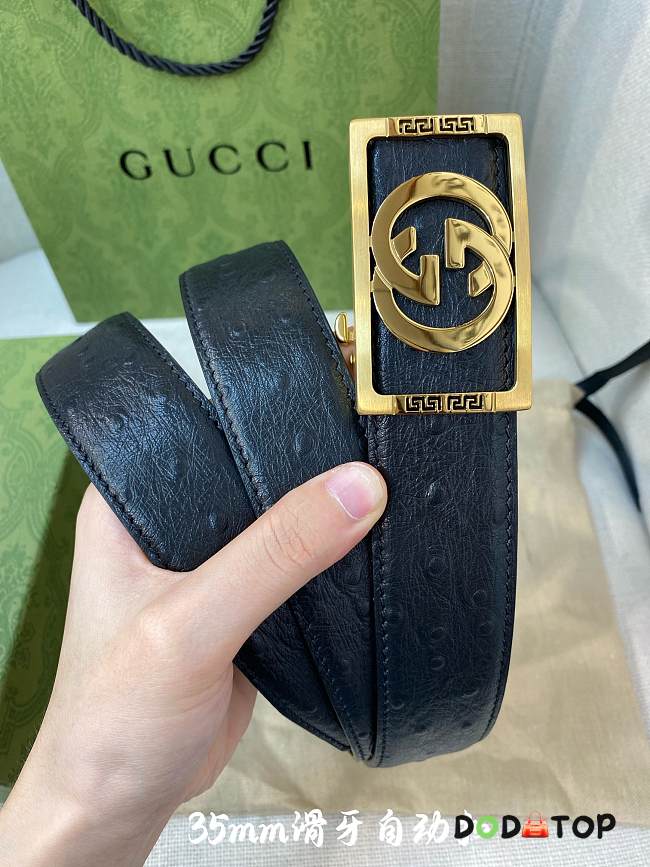 Gucci Ostrich Grain Cowhide Gold/Silver Belt 3.5 cm - 1
