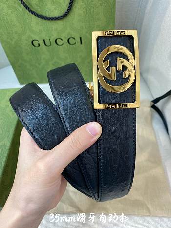 Gucci Ostrich Grain Cowhide Gold/Silver Belt 3.5 cm