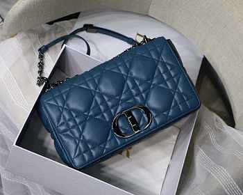 Dior Large Quilted Macrocannage Calfskin Blue Size 29 x 18 x 10 cm