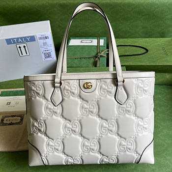 Gucci GG Matelassé Leather Medium Tote White Size 38 x 28 x 14 cm