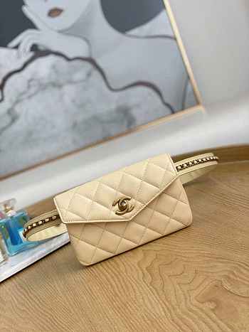 Chanel A99009 Waist bag Lambskin Apricot Gold Size 18 x 3.5 x 12 cm