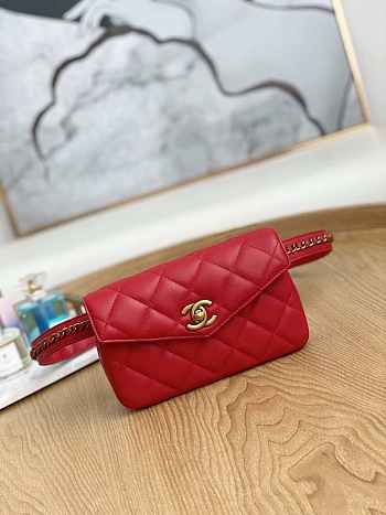 Chanel A99009 Waist bag Lambskin Red Gold Size 18 x 3.5 x 12 cm