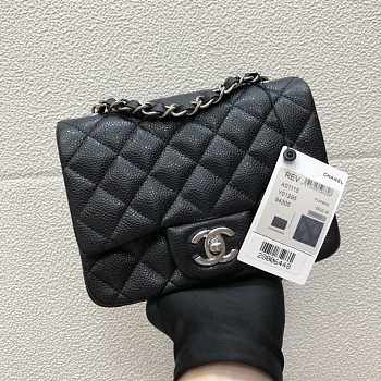 Chanel A35200 Mini Flap Bag 17cm Grained Calfskin Black Silver