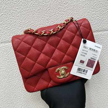  Chanel A35200 Mini Flap Bag 17cm Grained Calfskin Red Gold 