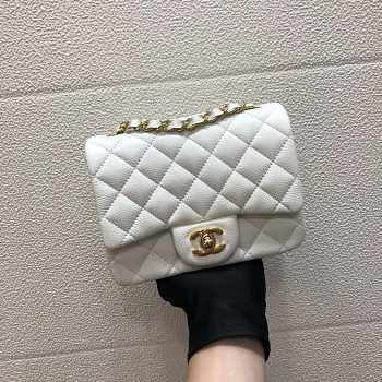  Chanel A35200 Mini Flap Bag 17cm Grained Calfskin White Gold