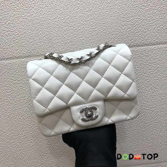  Chanel A35200 Mini Flap Bag 17cm Grained Calfskin White Silver - 1