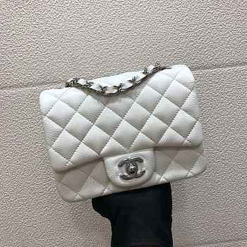  Chanel A35200 Mini Flap Bag 17cm Grained Calfskin White Silver