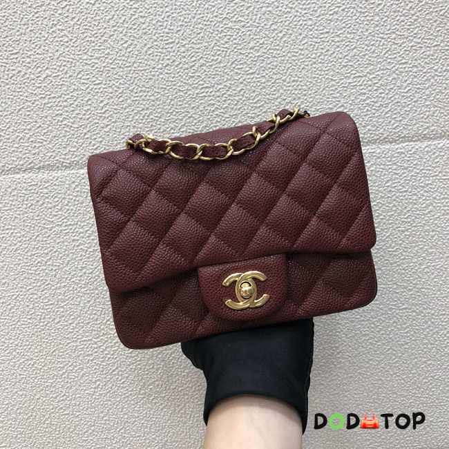 Chanel A35200 Mini Flap Bag 17cm Grained Calfskin Wine Red Gold - 1